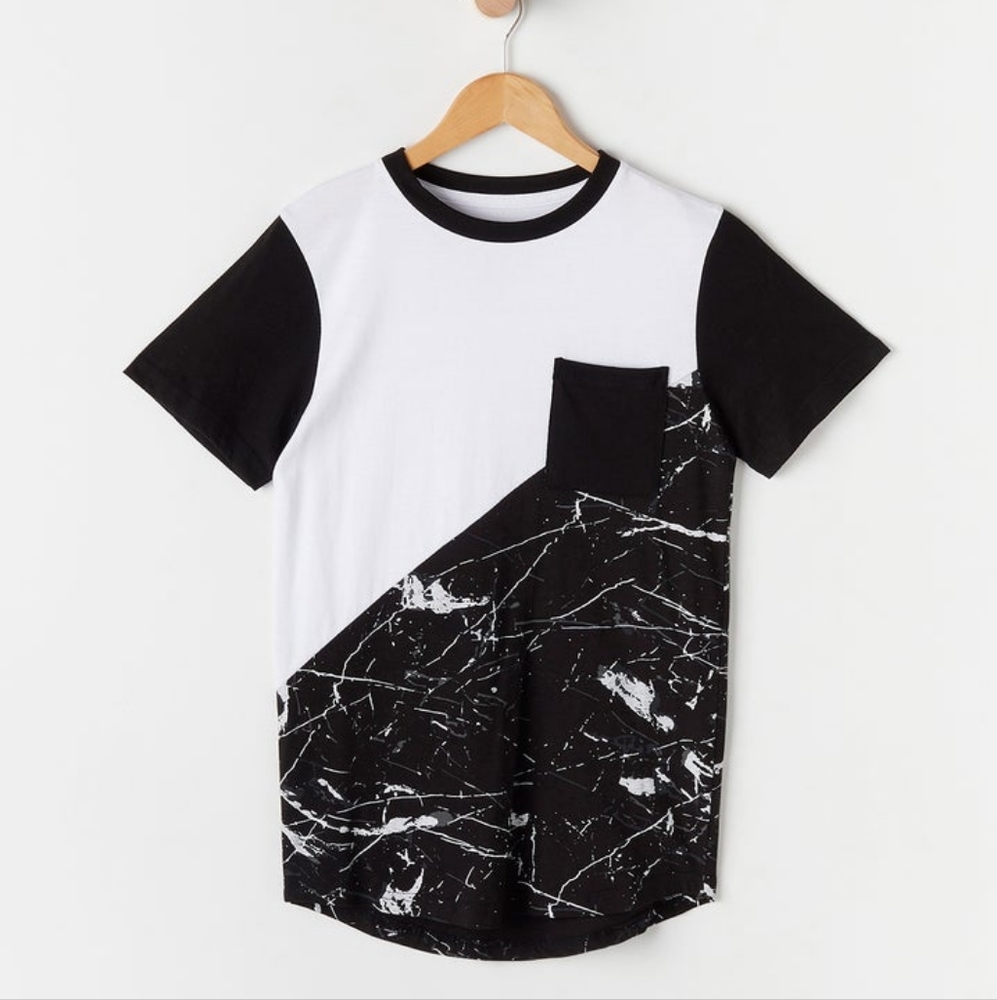 New Boys Colorblock Tee Shirt black and white short sleeve Tee Size 10-12